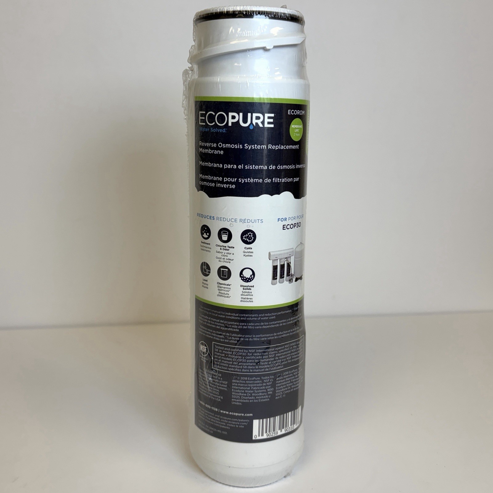 EcoPure Reverse Osmosis Under Sink Replacement Water Membrane ECOROM ECOP30 -NEW