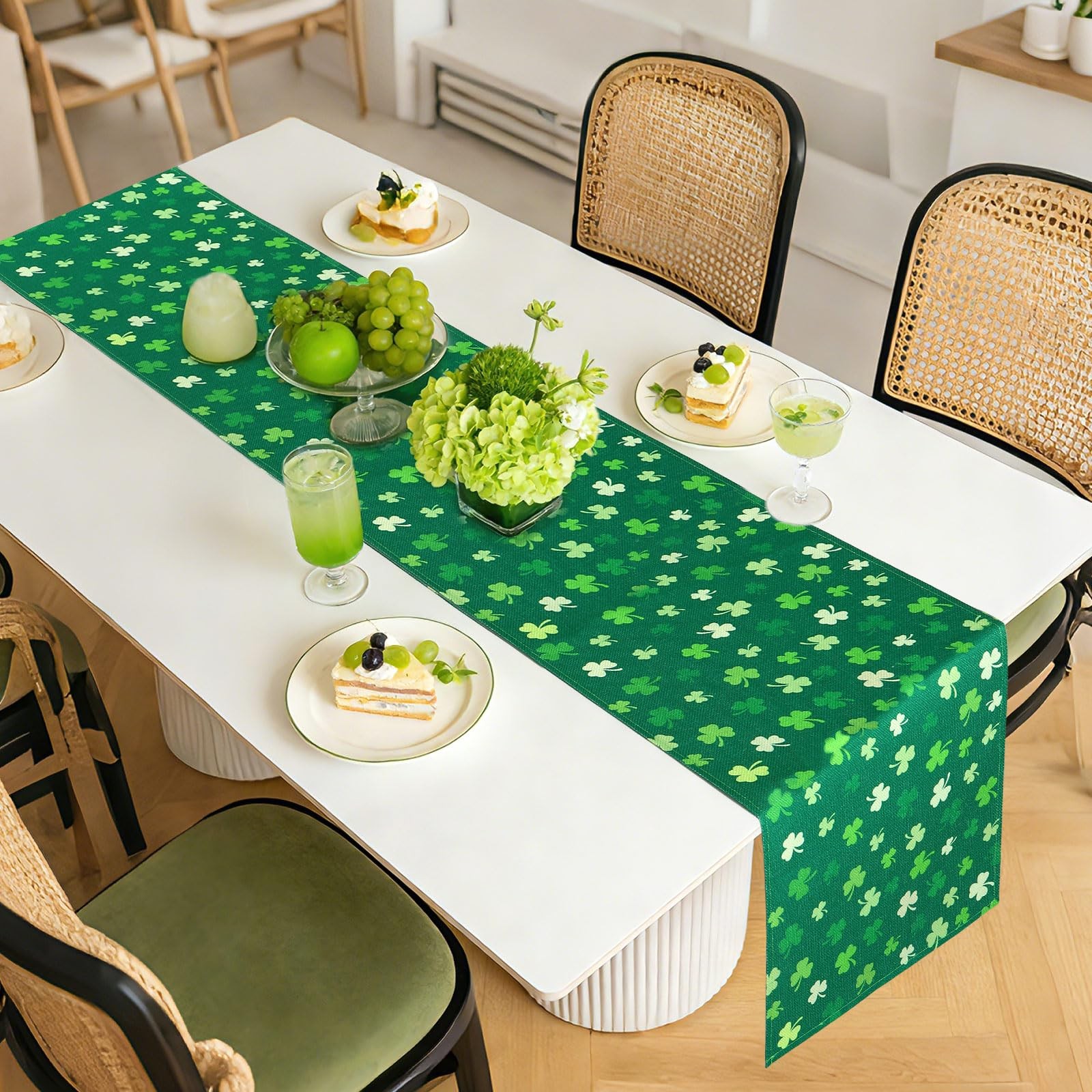 St. Patrick’s Day Shamrock Table Runner, 13 x 72 Inches 13 x 72 inches, Green