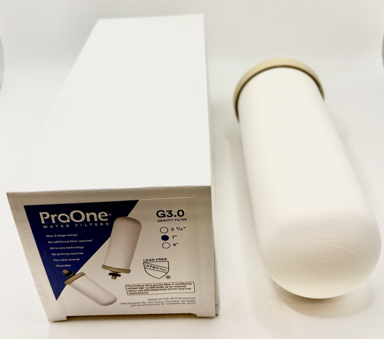 ProOne G3.0 7 Inch Ceramic Gravity Countertop Water Filter 3-Stage All-In-One