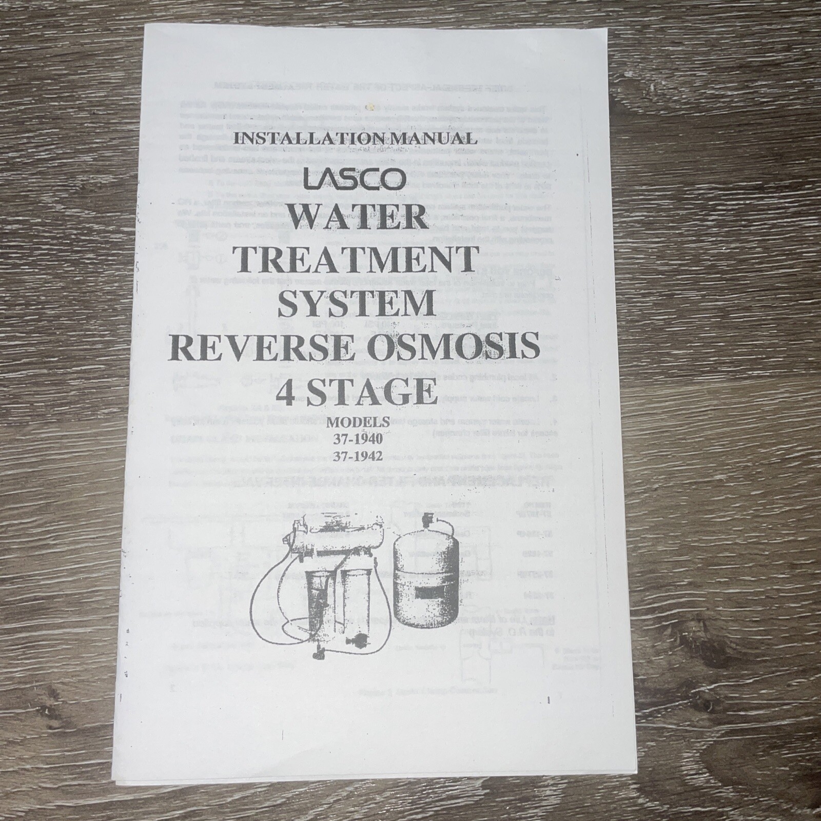 Lasco Water Treatment System Reverse Osmosis 4 Stage Installation Manual