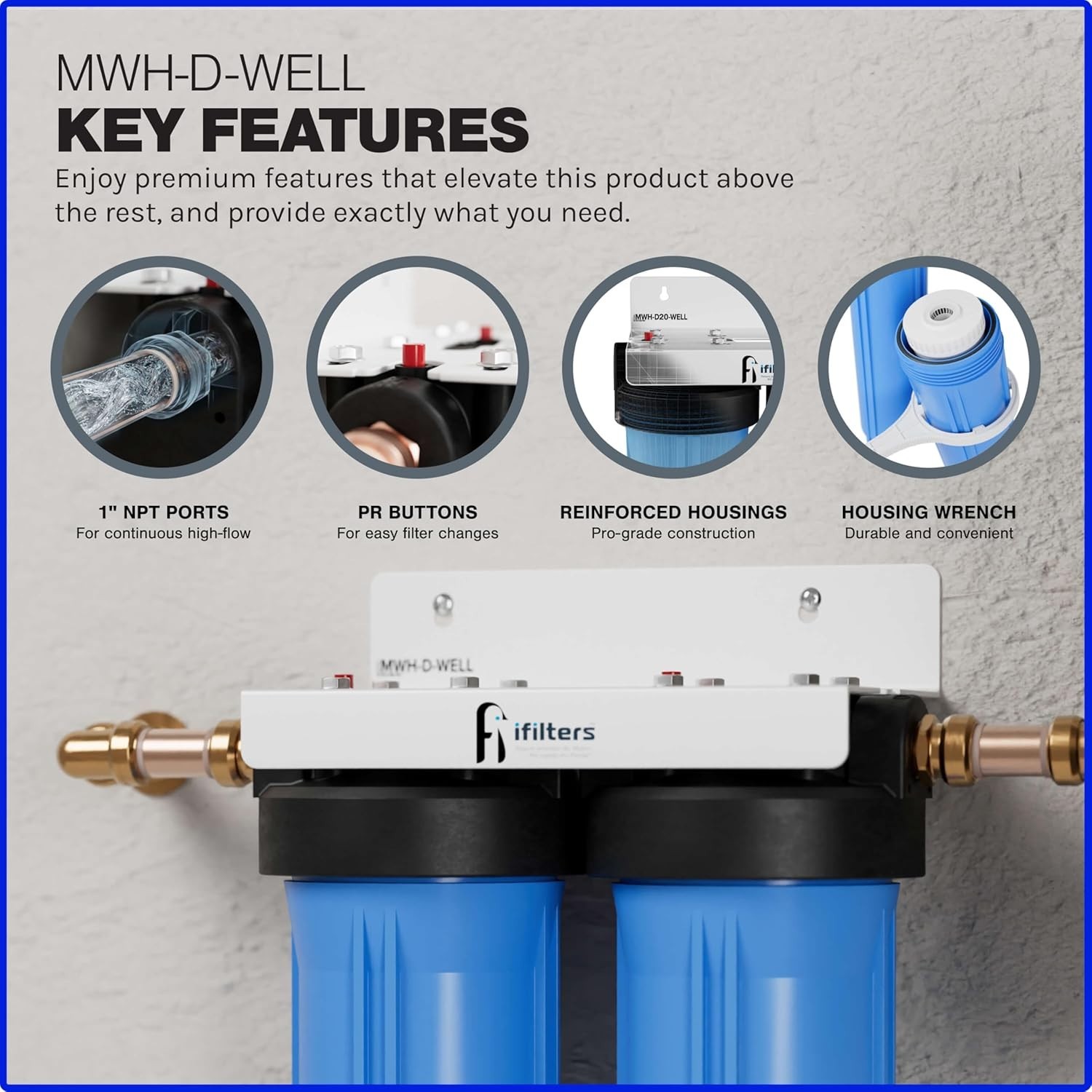 iFilters DUAL STAGE 4.5” X 10” WHOLE HOUSE WELL WATER FILTRATION SYSTEM-NIB!!!