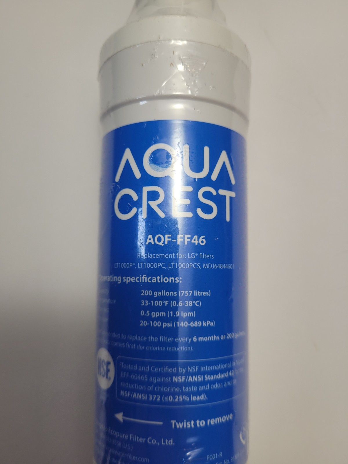 AQUA CREST AQF-FF46 Refrigerator Water Filter Replacement NEW SEALED