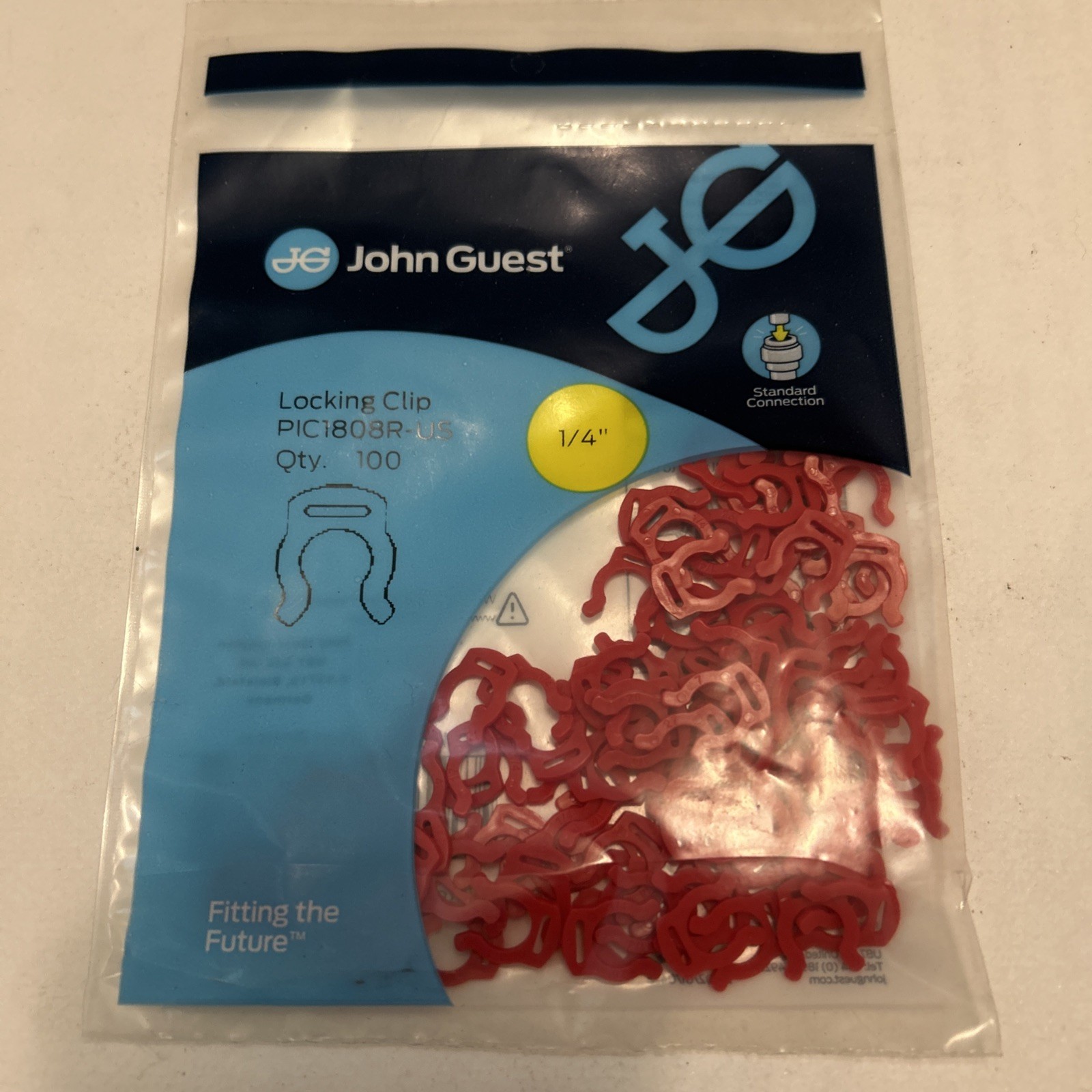 John Guest PIC1808R-US 1/4 “ Tube Red Plastic Locking Clip 100 Pk