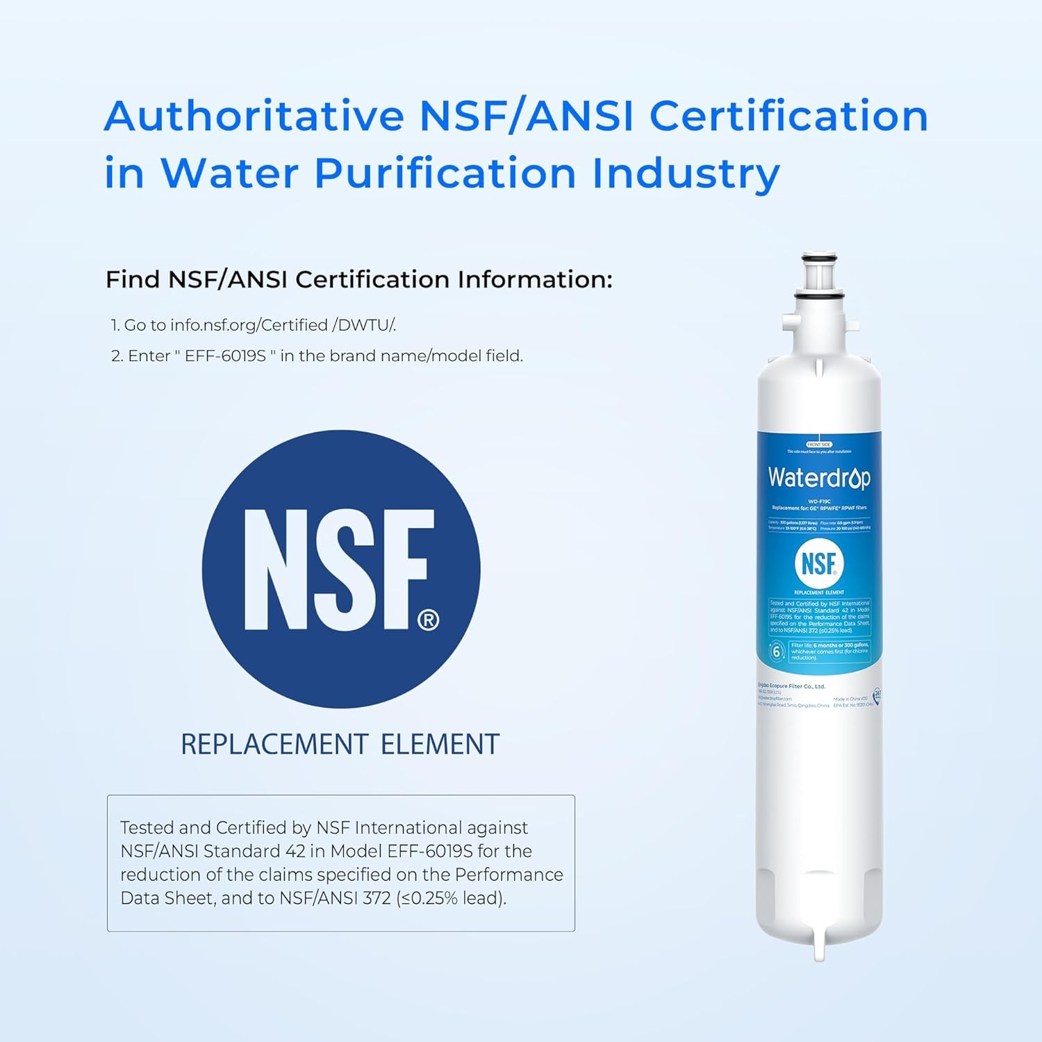 Waterdrop Refrigerator Water Filter, Replacement for GE® RPWFE WITH CHIP (1)