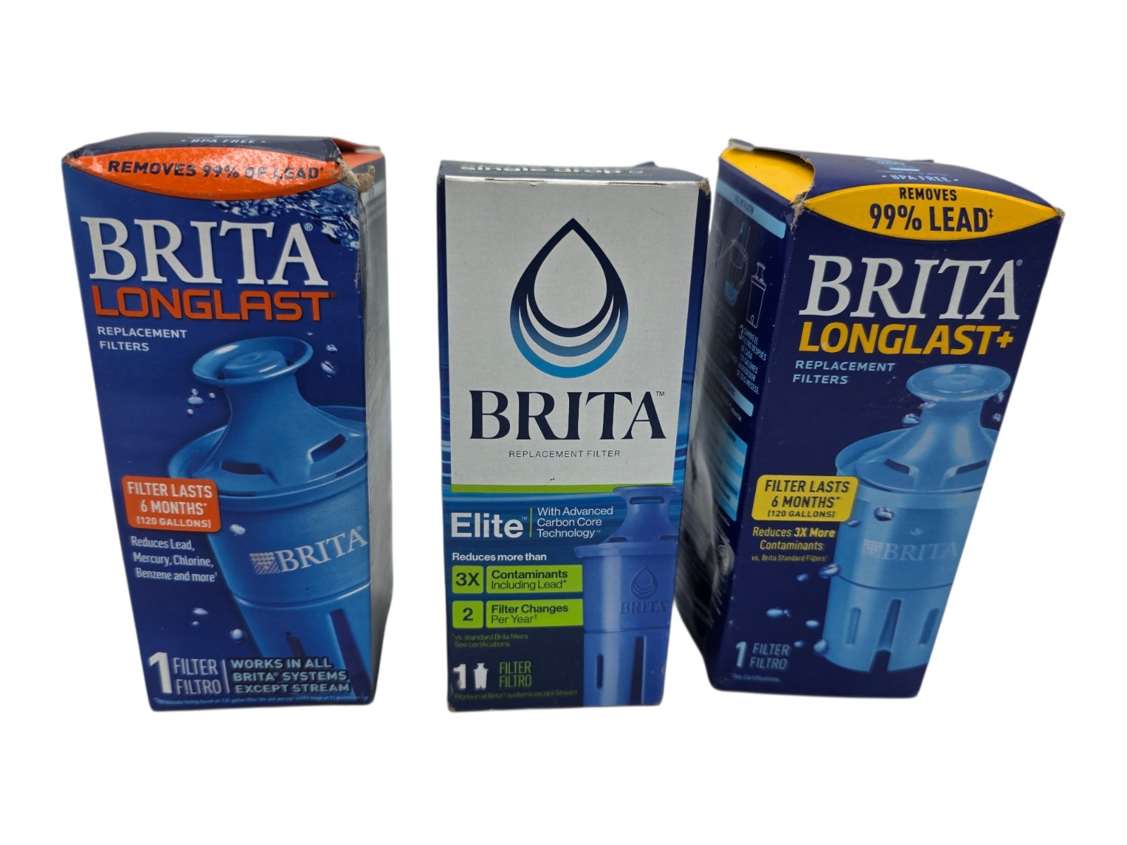NEW BRITA ELITE LONGLAST+ 6 Month Pitcher Replacement Water Filter LOT 3 Filters