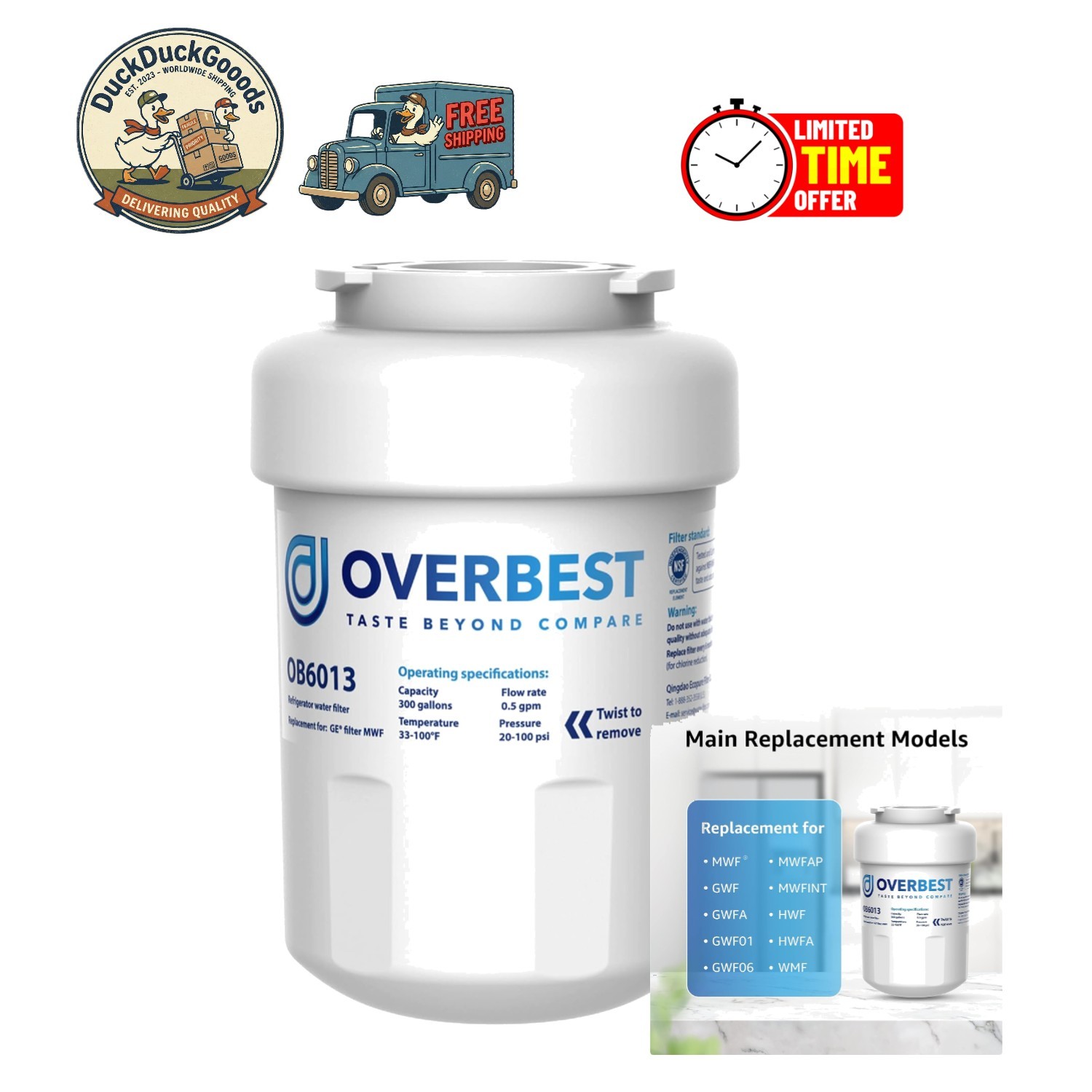 High-Capacity GE MWF Replacement Filter – Reduces Chlorine by 97%, 300 Gallons