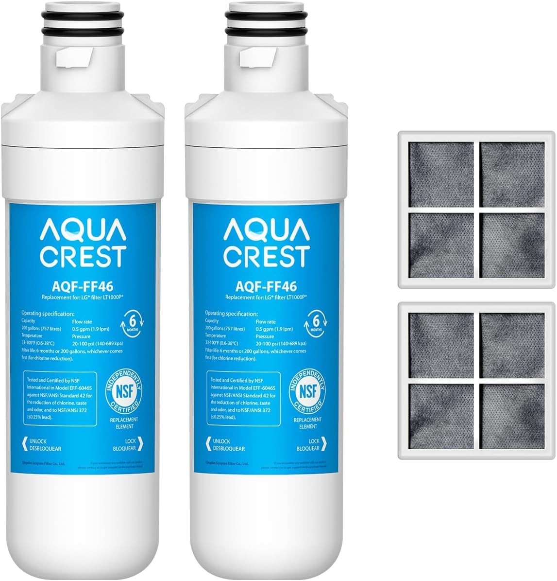 AQUA CREST ADQ747935 Refrigerator Water Filter Replacement for LG® LT1000P®（2）