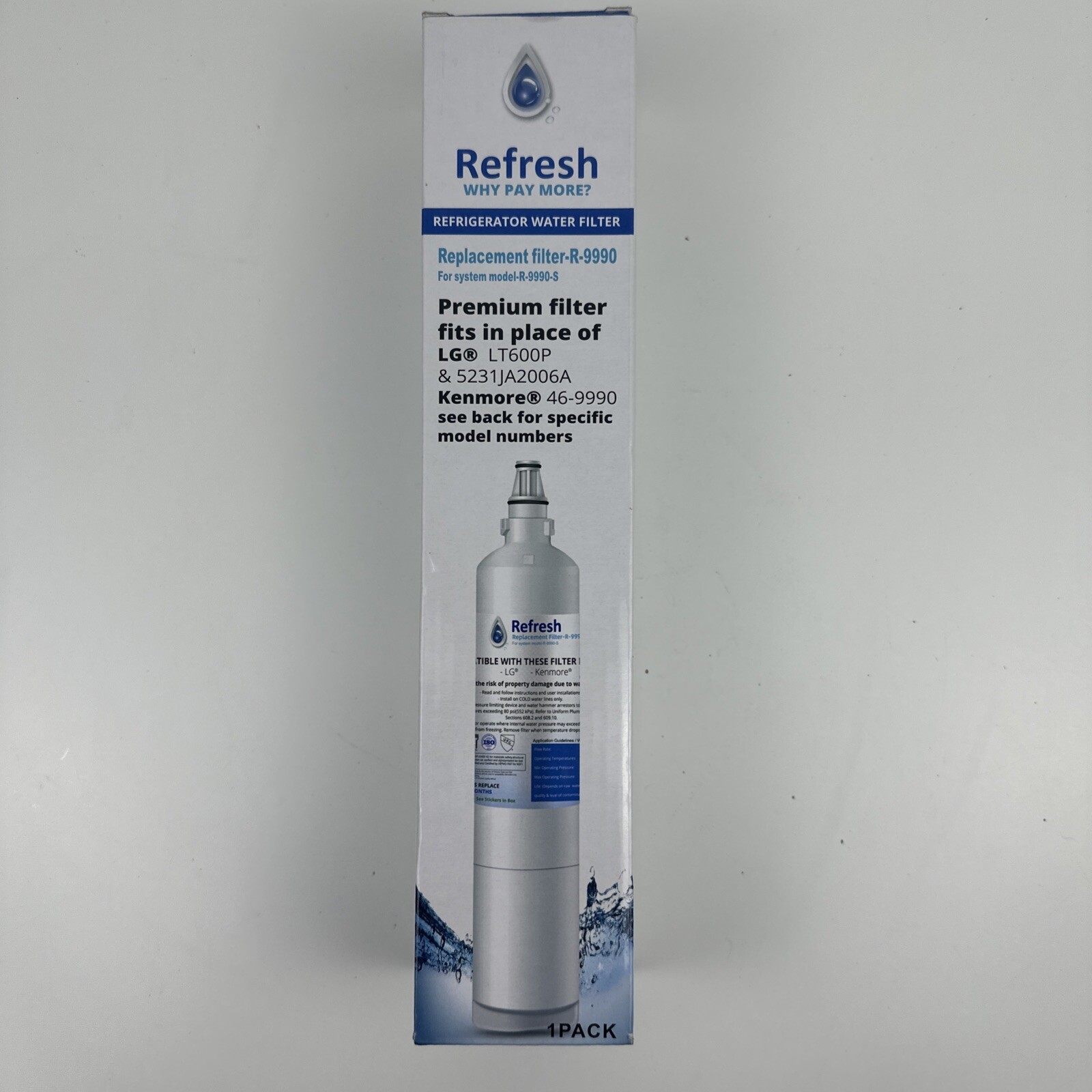 Refresh Replacement Filter R-9990 LG/Kenmore Refrigerators New In Open Box