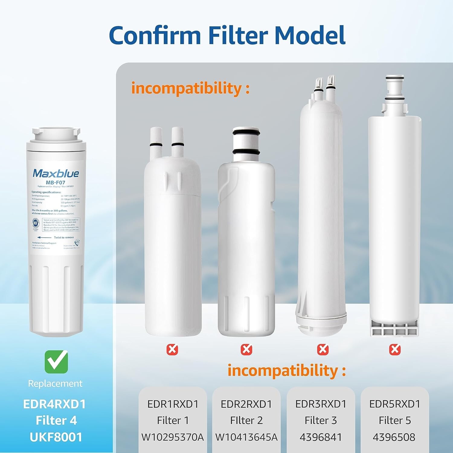 3 Pack Refrigerator Water Filter Fits For Whirlpool WRX735SDHZ, WRX735SDHZ00