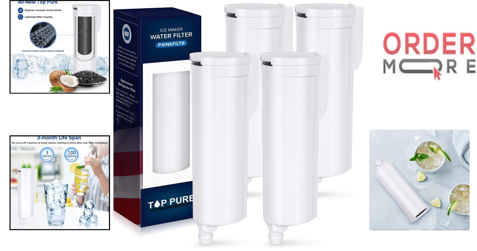 Ice Maker Water Filter Replacement Carbon Fiber 4 Pack for Opal 2.0