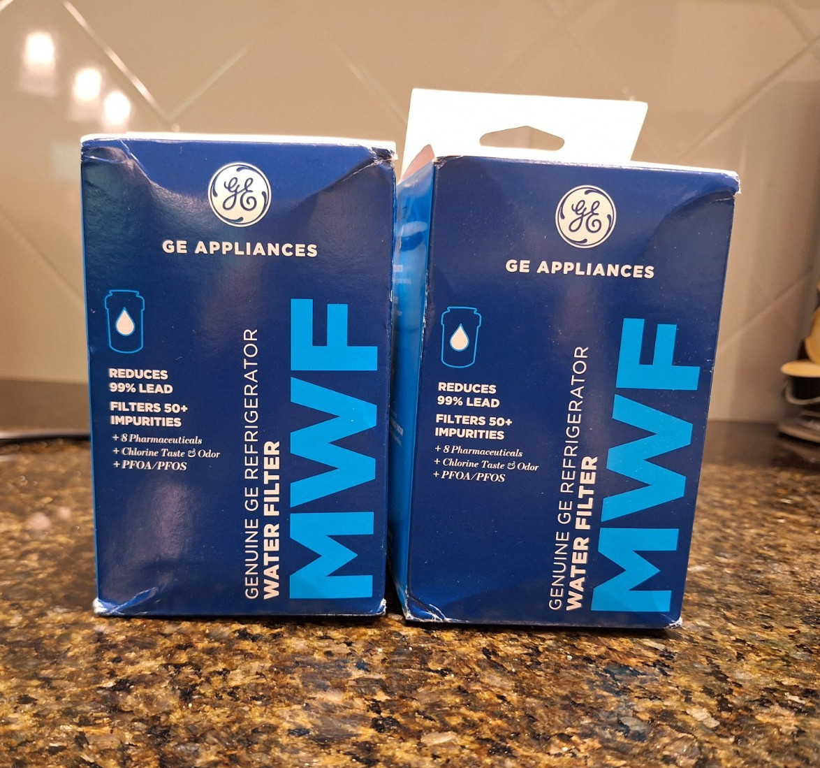 GE MWF SmartWater Refrigerator Water Filter Cartridge 2-Pack, 300 gal Carbon