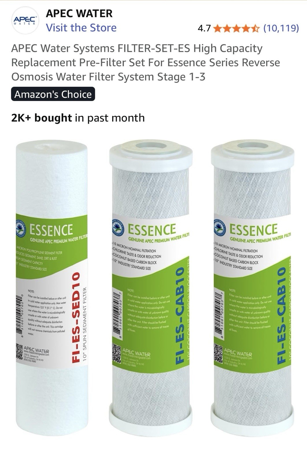 APEC Stages 1,2, & 3 Replacement Filters for Reverse Osmosis System – Set-ES