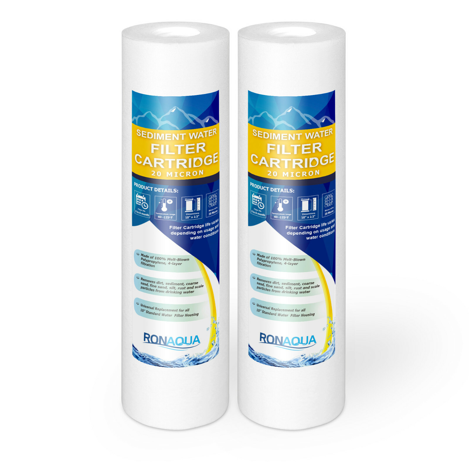 2 Sediment 20 Micron Water Filter Cartridges 2.5″ x 10″ for Reverse Osmosis