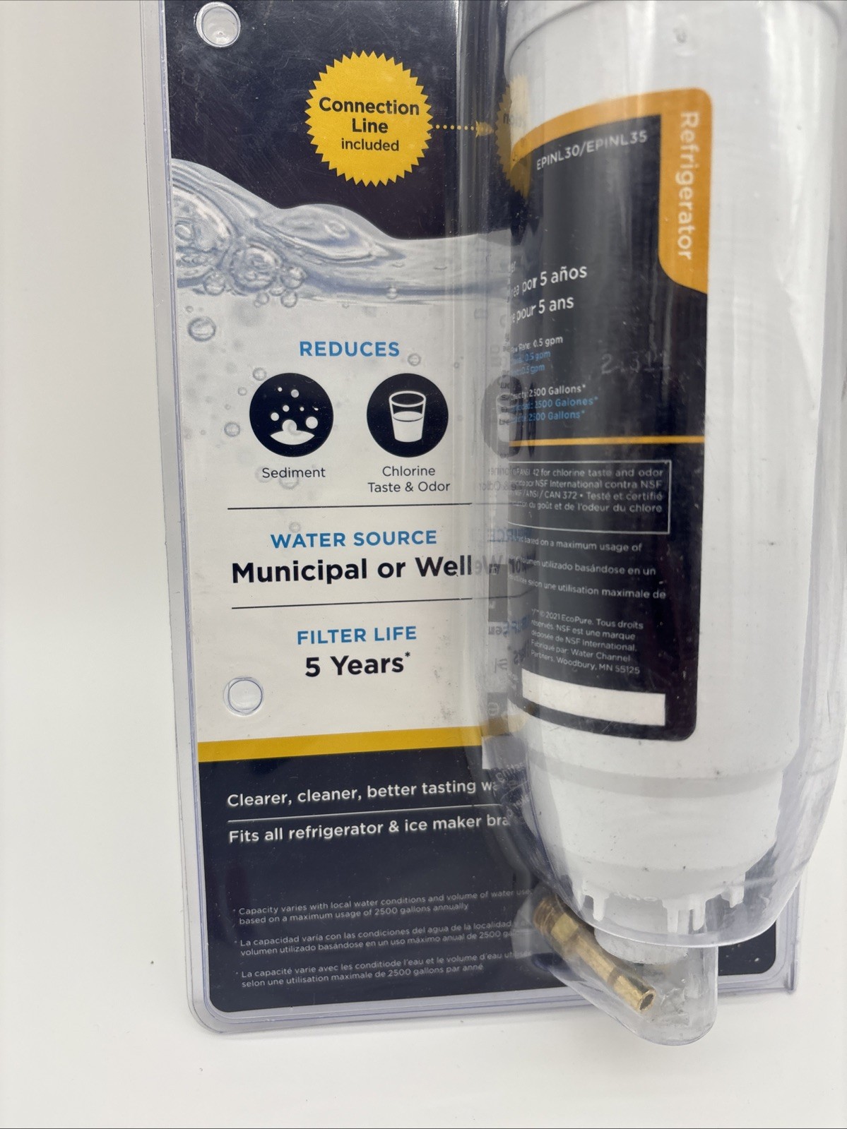 EcoPure EPINL35 Universal 5 Year Lifespan InLine Refrigerator Water Filter *NEW*