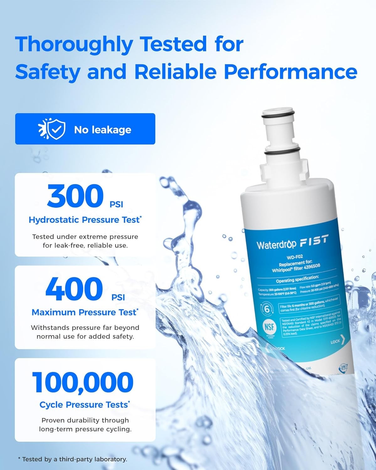 Waterdrop 4396508, 4396510, 4396508p, 4396547 Refrigerator Water Filter, 4 Packs