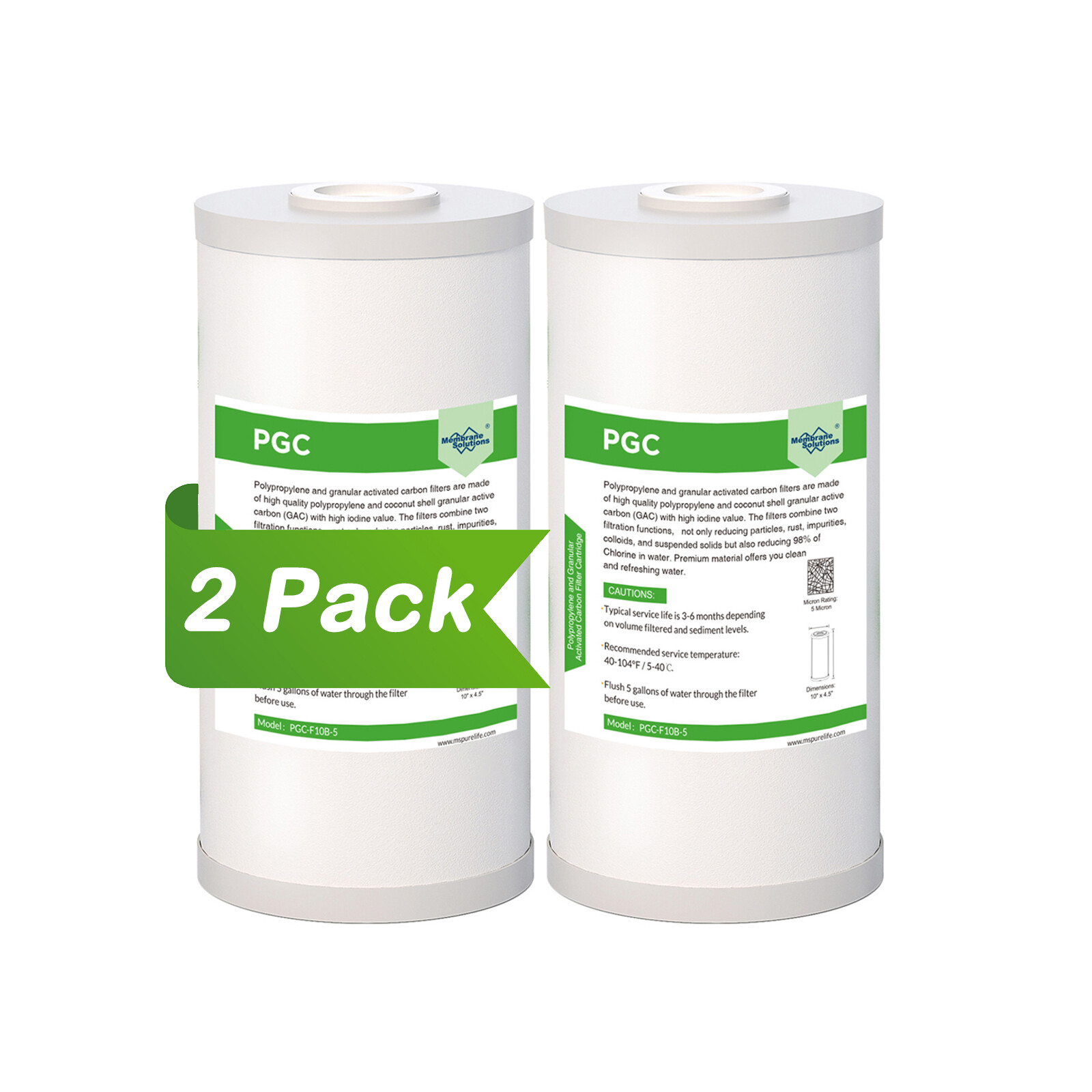 2 Pack 10″x4.5″ 5μm Whole House 2in1 Sediment and Carbon Water Filter Cartridges