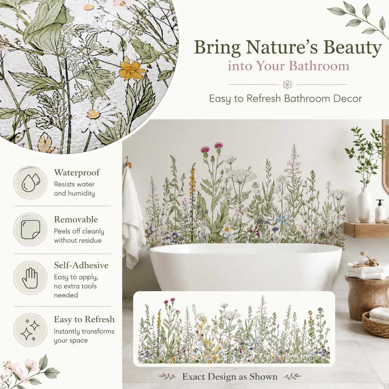 Waterproof Plant Leaves Flowers Seat Lid Stickers, Floral Bathroom Wall Stick…
