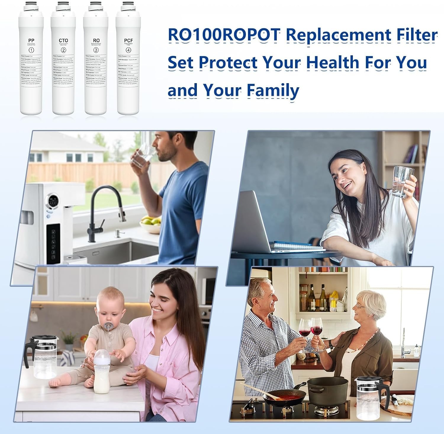 Tool-Free 4-Pack Water Filter Replacement for RO100ROPOT System – Easy Install