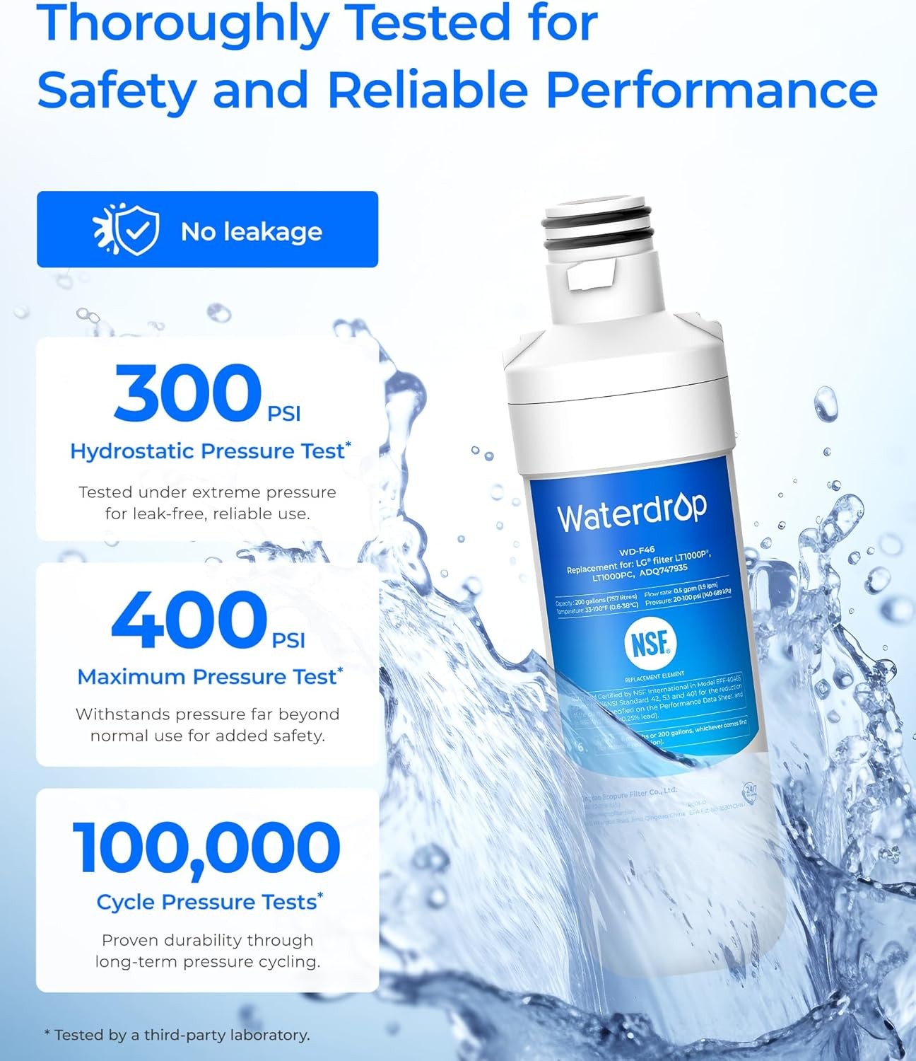 Waterdrop Refrigerator Water Filter Air Filter Replacement for LG® LT1000P®, (2)