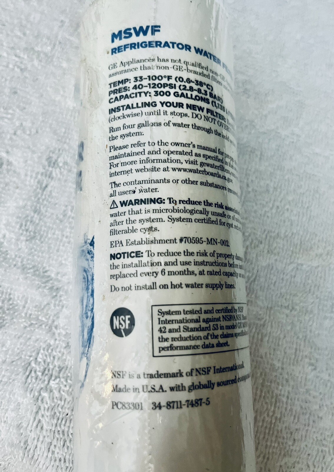 GE® MSWF SMARTWATER WATER FILTER CARTRIDGE Sealed