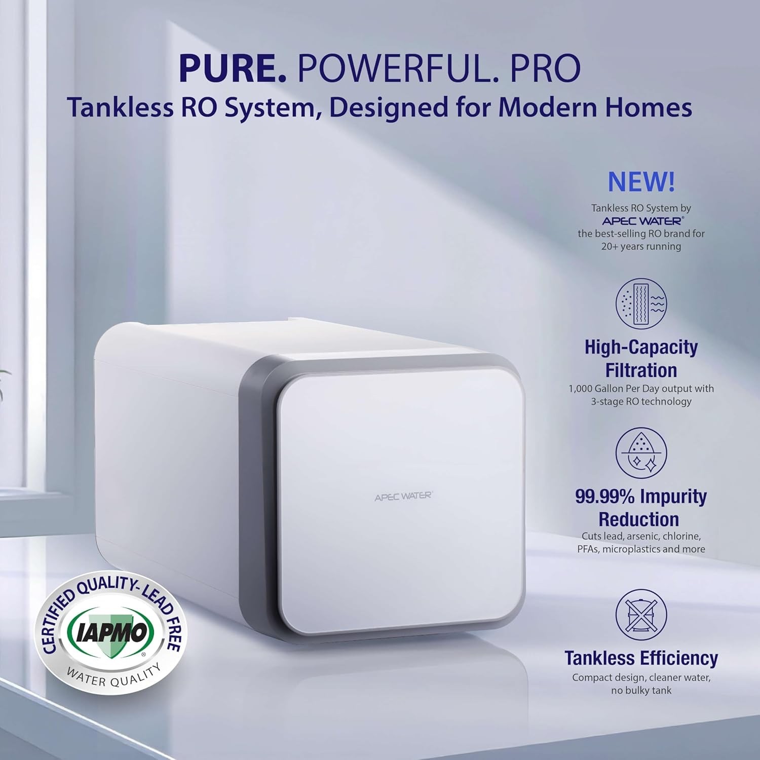 APEC Tankless Reverse Osmosis System, NSF 372 & 58 Certified 3 Stage Water