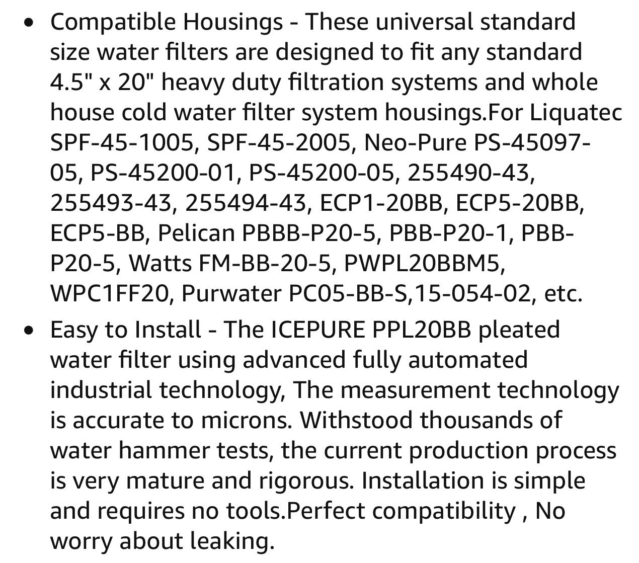 2PCS ICEPURE WHOLE HOUSE PLEATED SEDIMENT WATER FILTER REMOVES CHLORINE 20″X4.5″