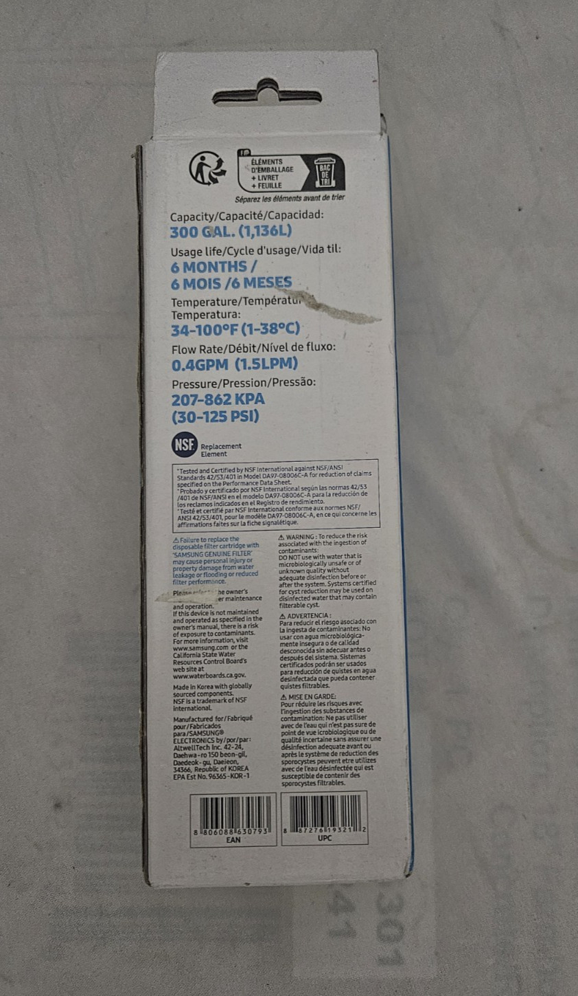 Samsung Genuine HAF-QIN/EXP DA97-17376B/DA97-08006C-A Refrigerator Water Filter
