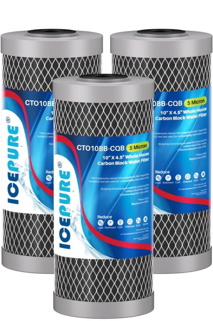ICEPURE 5 Micron 10″ x 4.5″ Whole House Lead Water Filter CTO10BB-CQB – 3 Pack