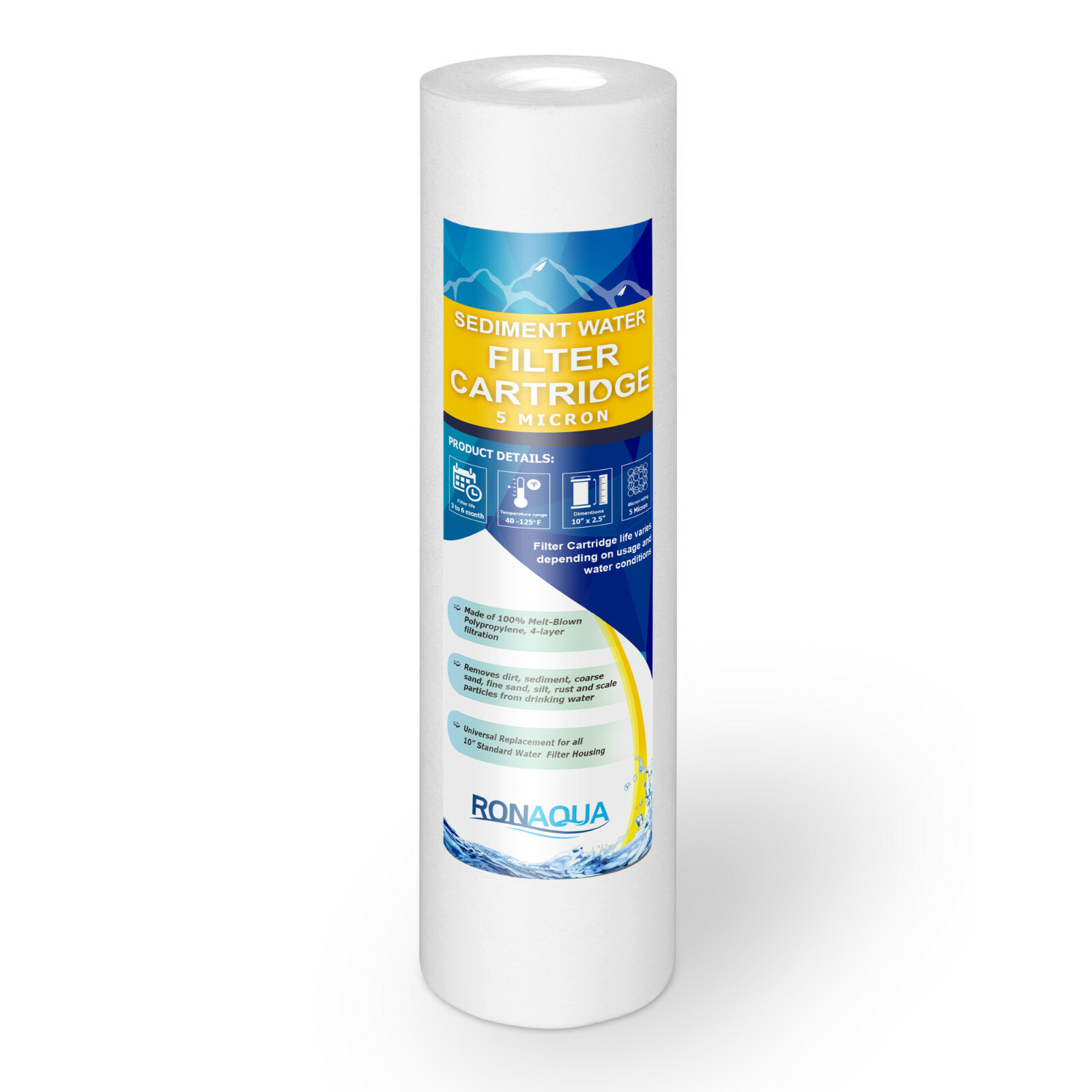 Sediment Water Filter Cartridge 5 Micron 10″x 2.5″, Four Layers of Filtration,