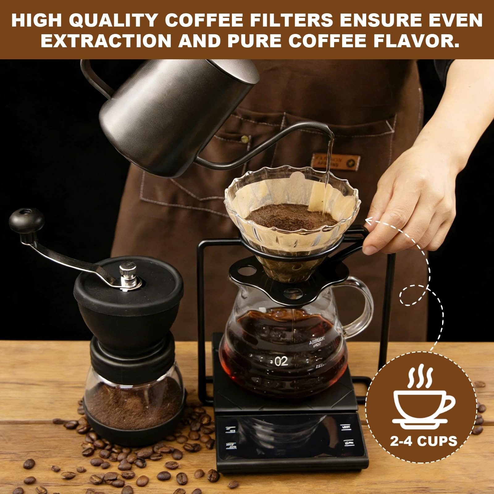 210 Count Coffee Filters #2, Size 02 Cone Filters, 1-4 Cups v02, Brown