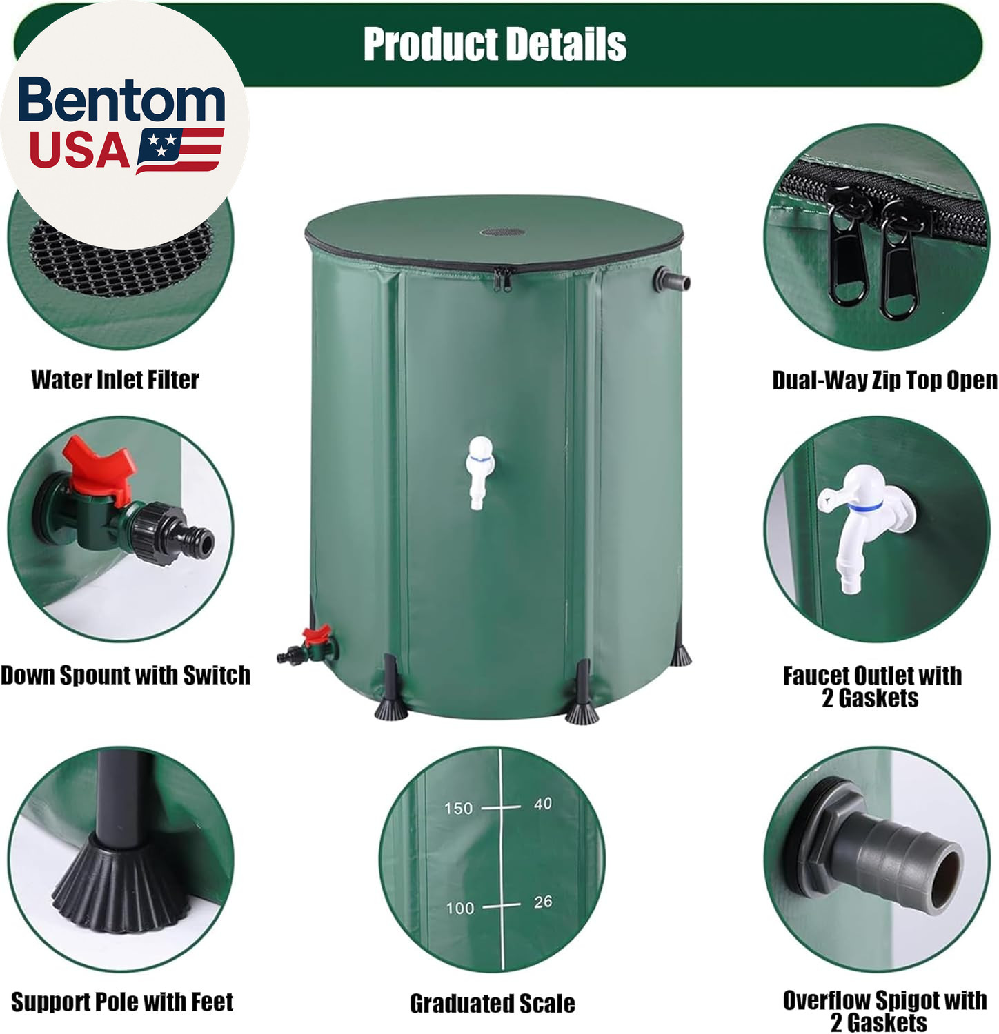 100 Gallon Collapsible Rain Barrel, Portable Rain Barrels to Collect Rainwater f
