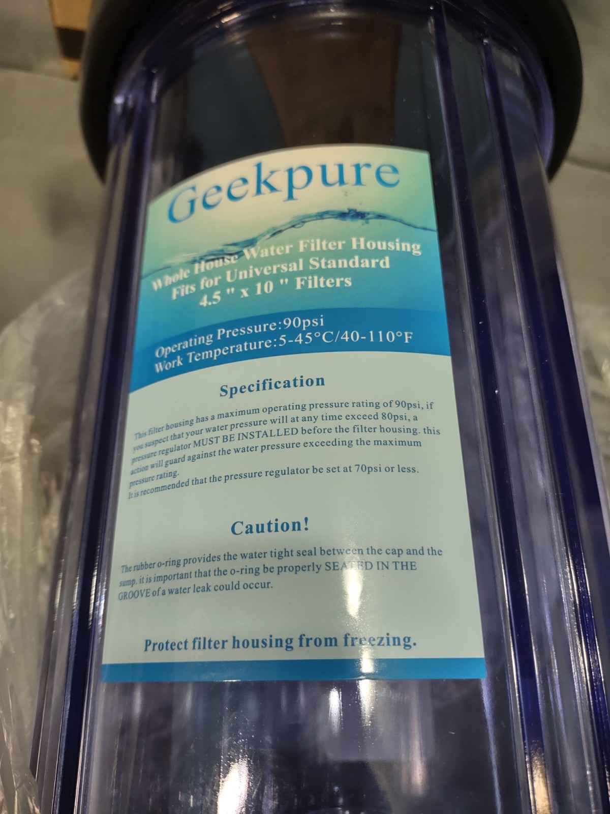 GeekPure 10 Inch Whole House Water Filter Housing CLEAR BB-10T NPT Thread 1»