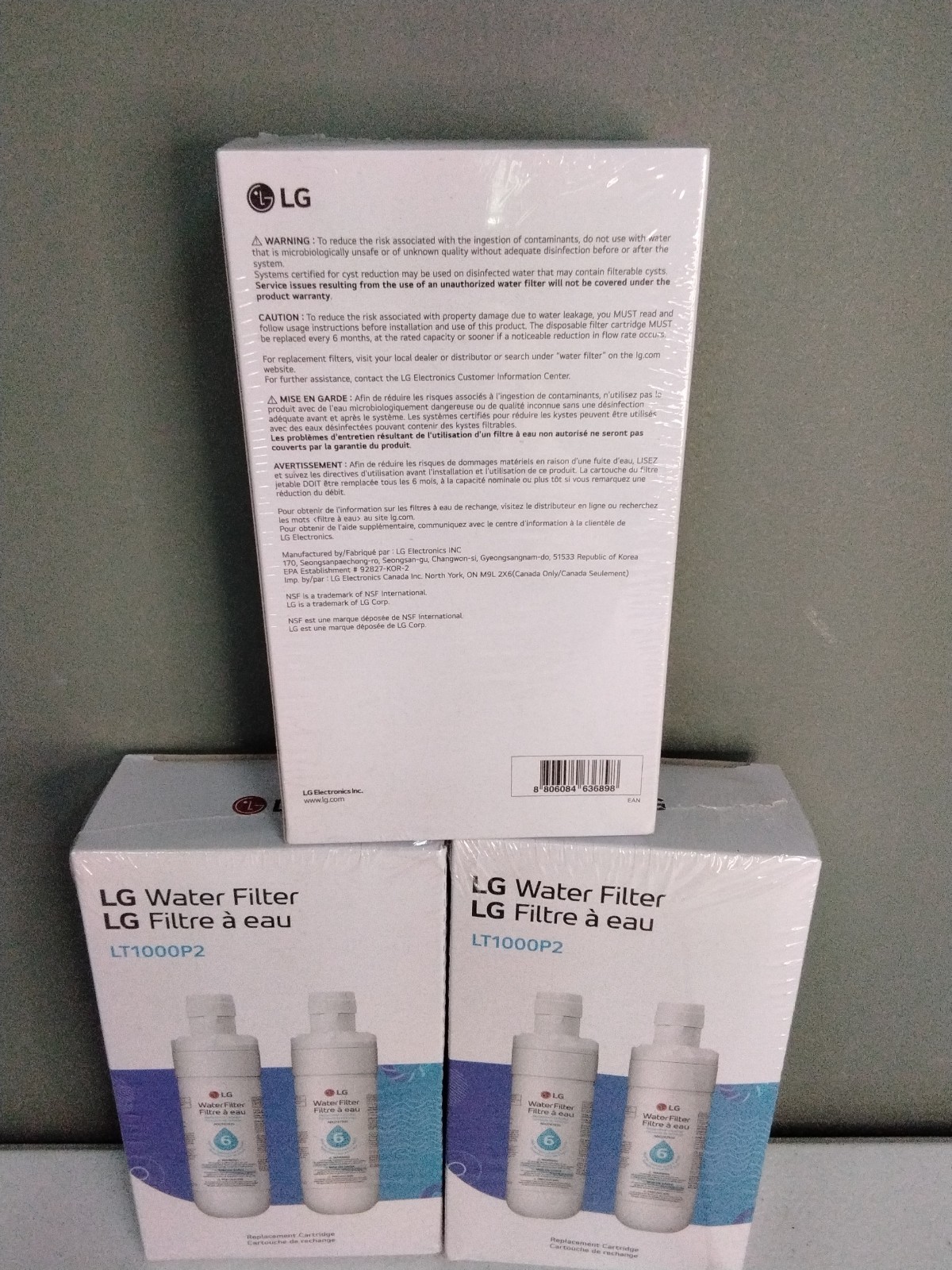 3 Pack X2 Genuine LG LT1000P2 6-Month / 200 Gal Refr Replacement Water Filter