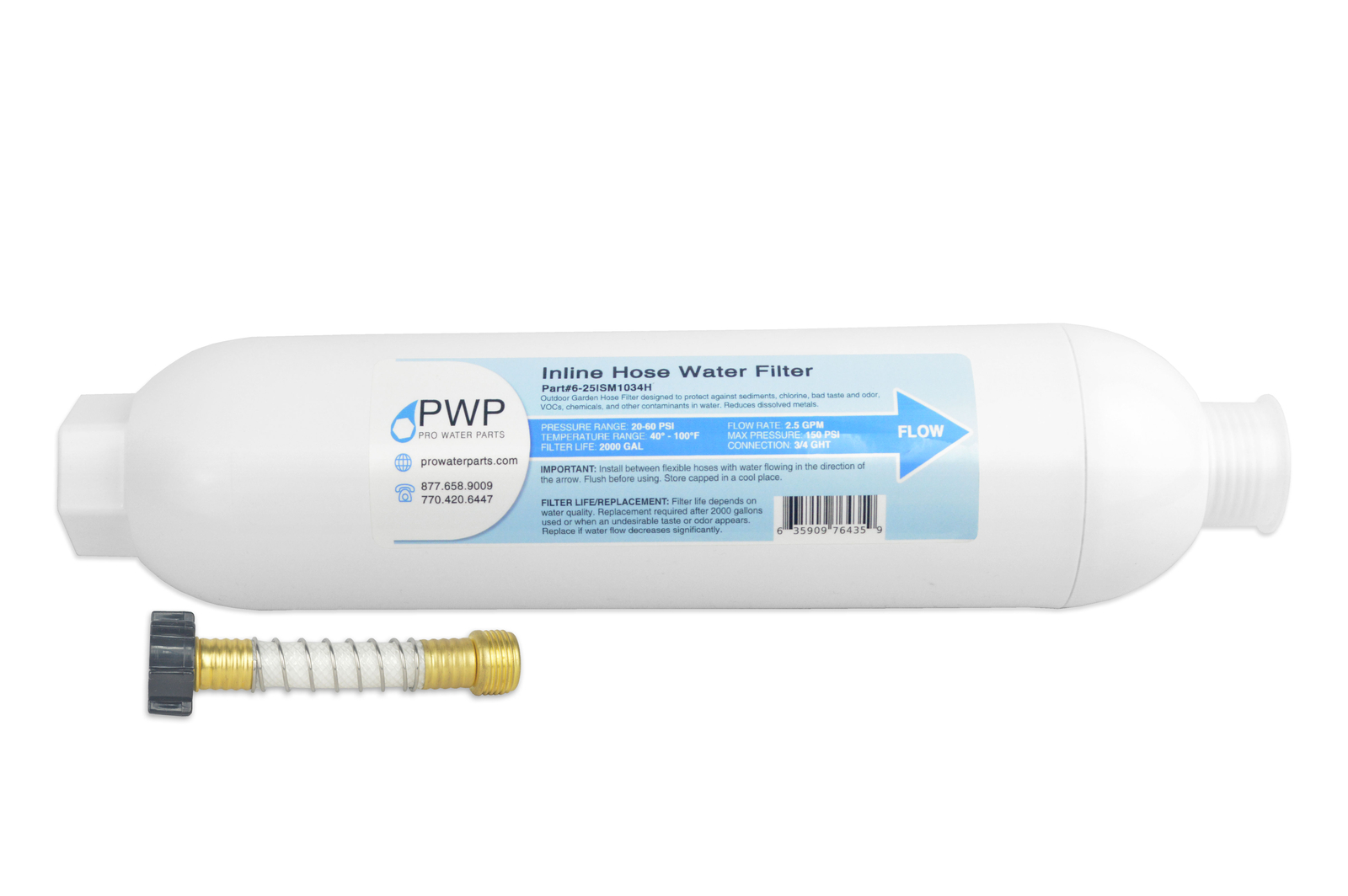Inline Water Filter with Hose Protector for 3/4″ Garden Hose, RV, Camper
