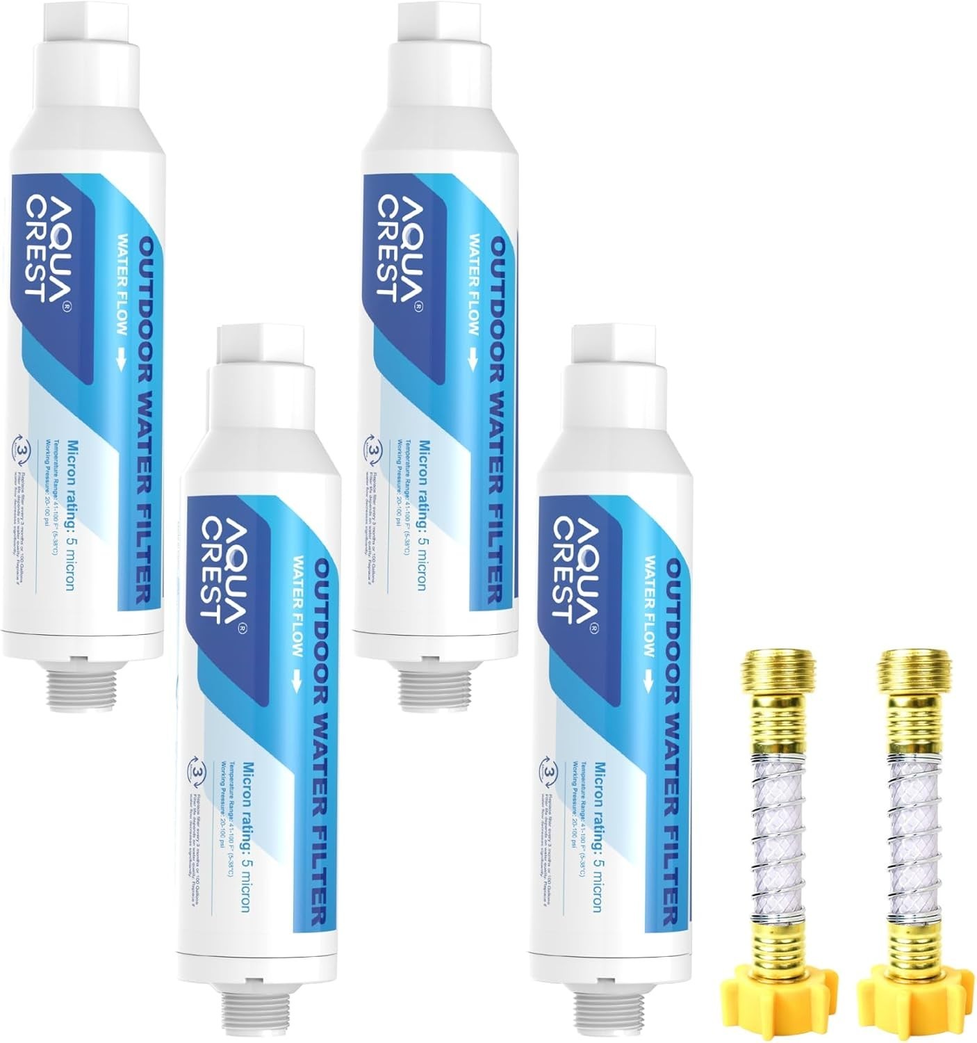 AQUA CREST Inline Water Filter for Car Washing, 4 Pack with 2 Hose Protector