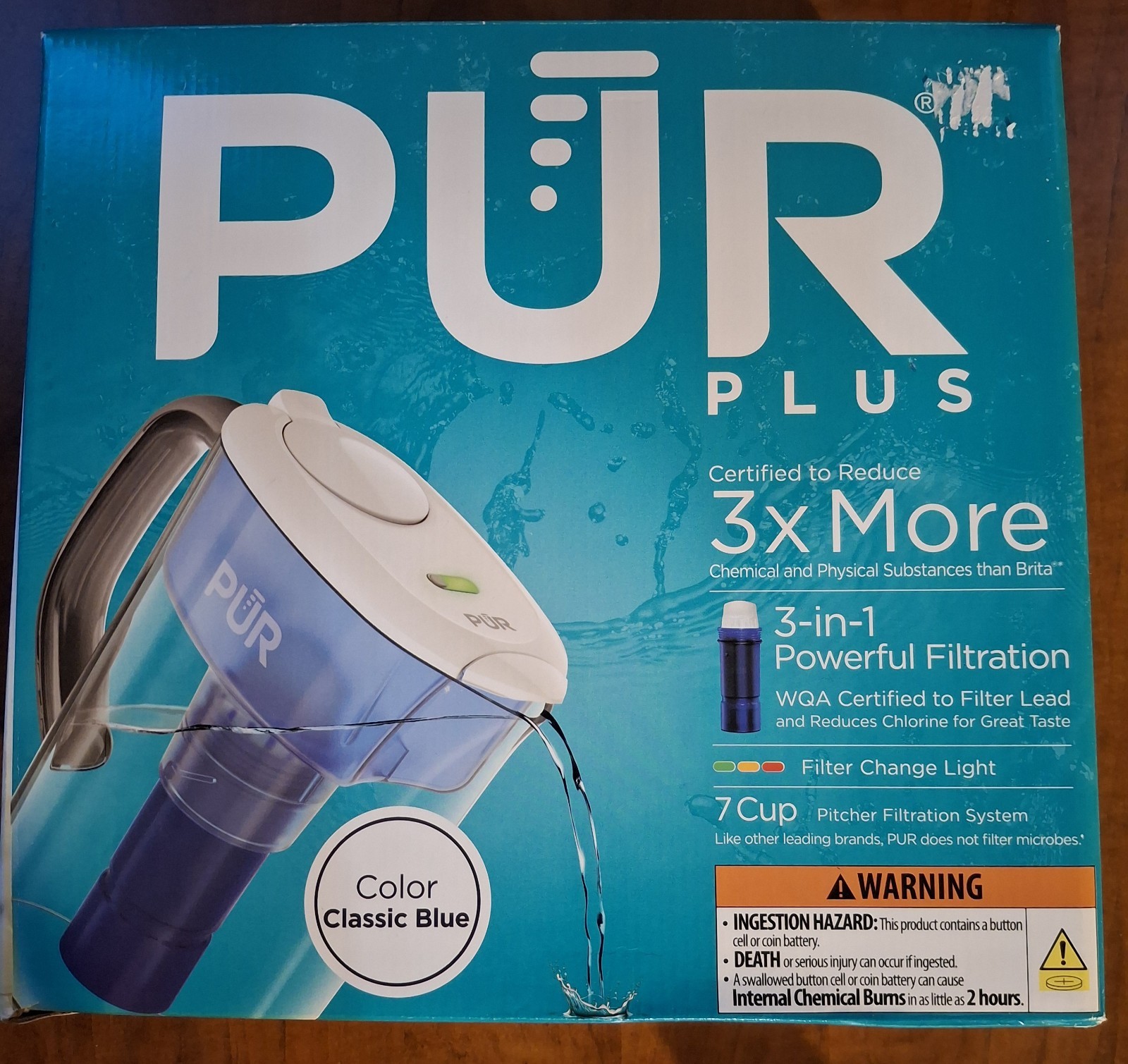 Pur 7-cup 3-in-1 Blue Water Filer Filtration Pitcher NIB