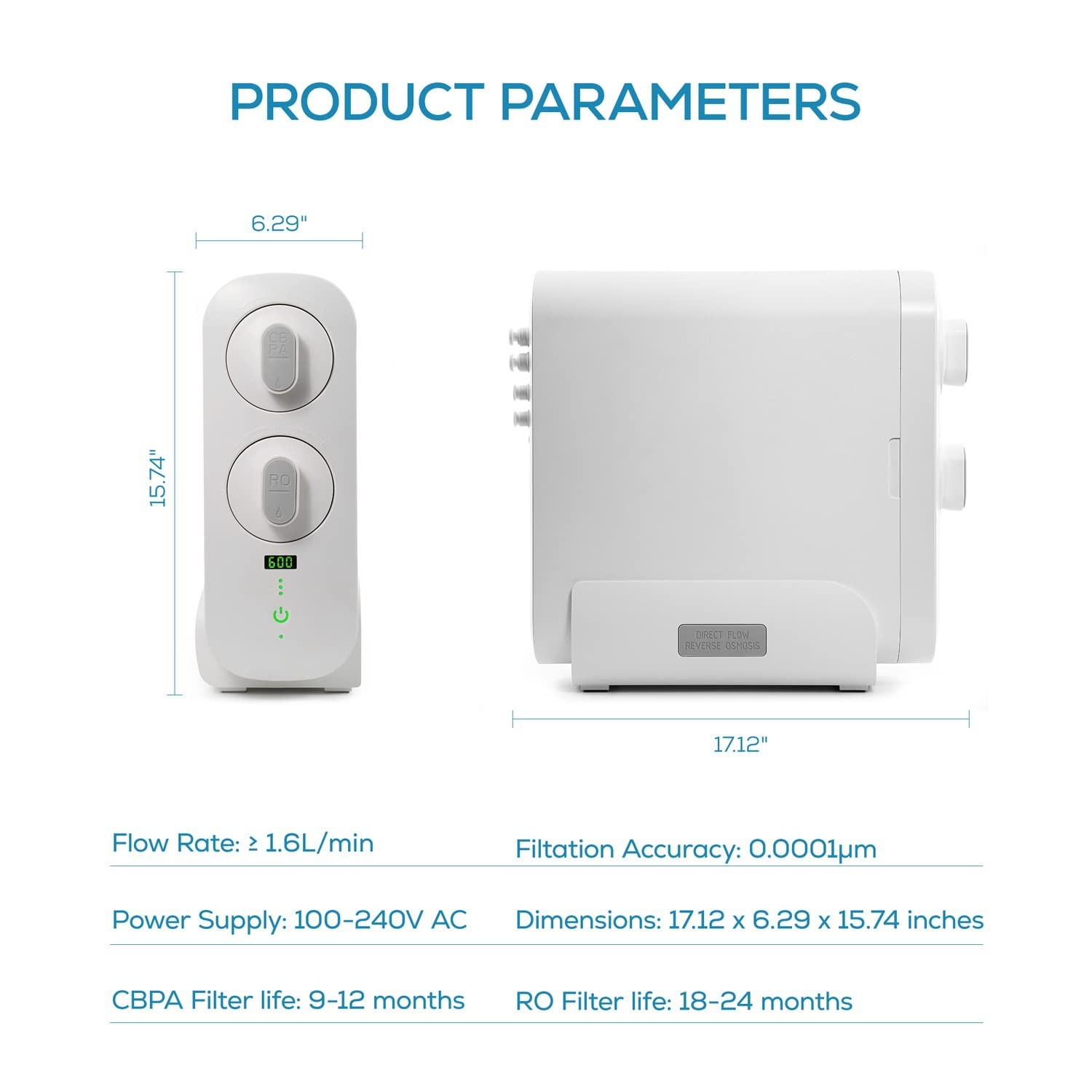 Tankless Reverse Osmosis System 600GPD Under Sink Water Filter RO Purification