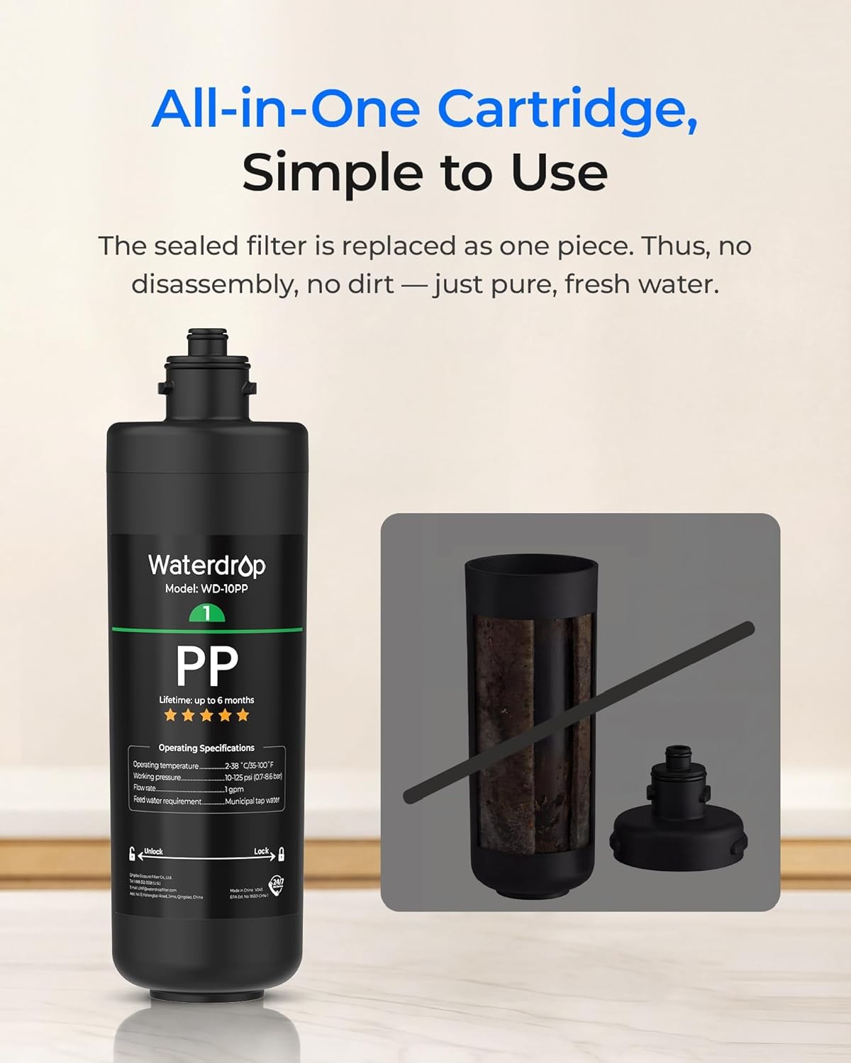 Waterdrop WD-10PP Under Sink Water Filter, Replacement TSA & TSB 3-Stage Under S