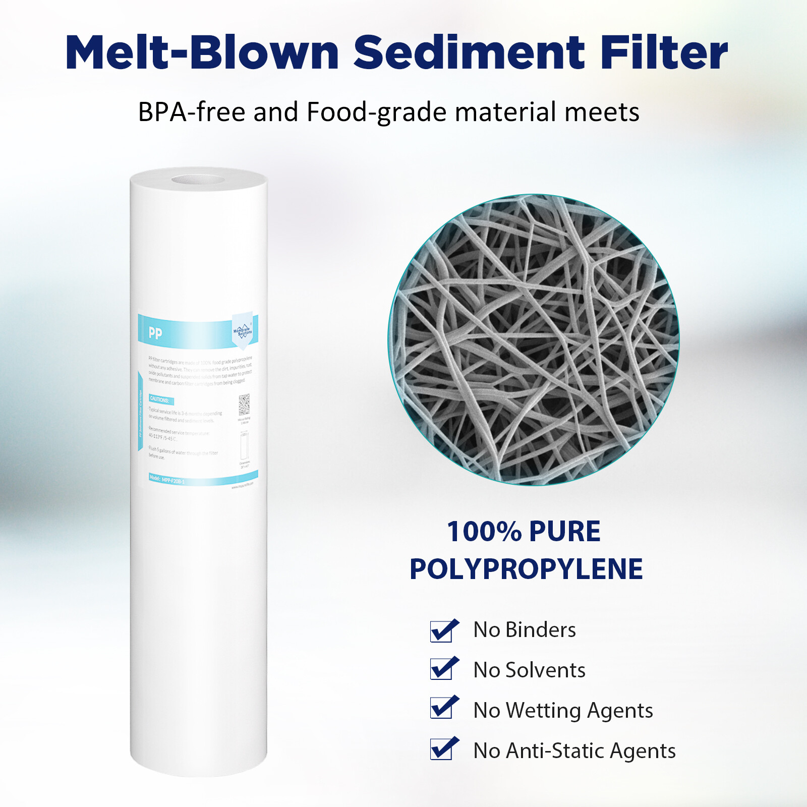 5μm 10×2.5″/10×4.5″/20×2.5″/20×4.5″ Sediment Water Filter Cartridges Whole House
