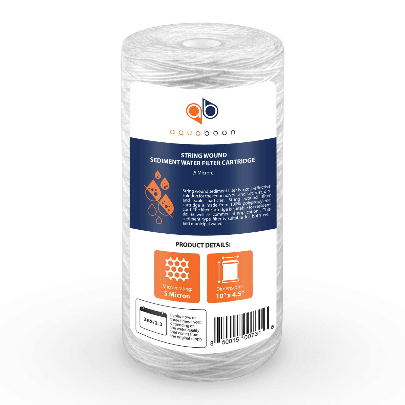 2PK of 10″ Big Blue String Wound Sediment Water Filter Cartridge 5µm by Aquaboon