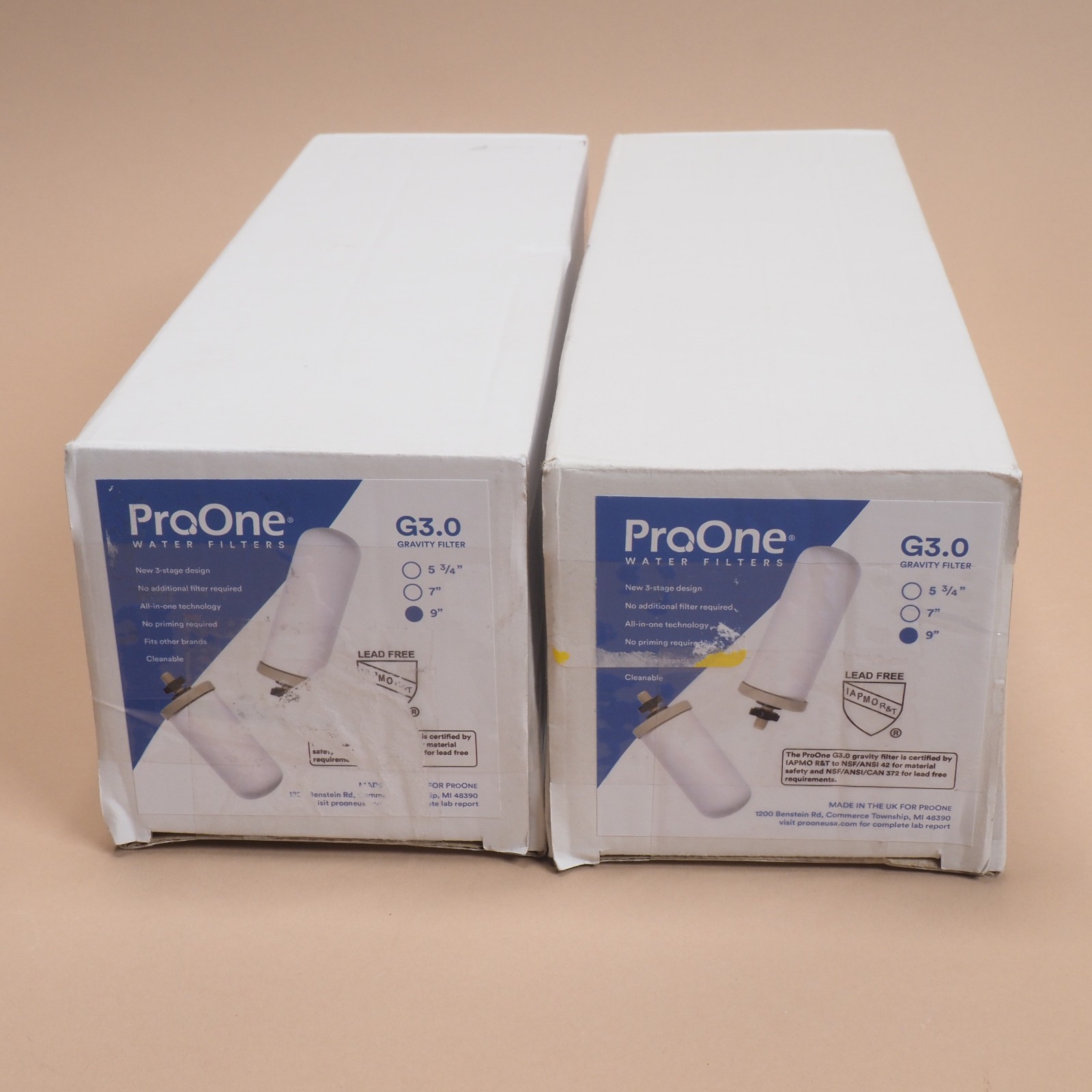 Lot of 2 ProOne G3.0 9″ Inch Ceramic Gravity Water Filter 3-Stage All-In-One