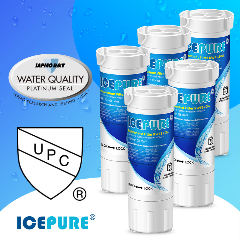 Compatible With GE XWF GNE21 GNE25 GNE27 GWE19 Water Filter 5 PACK ICEPURE