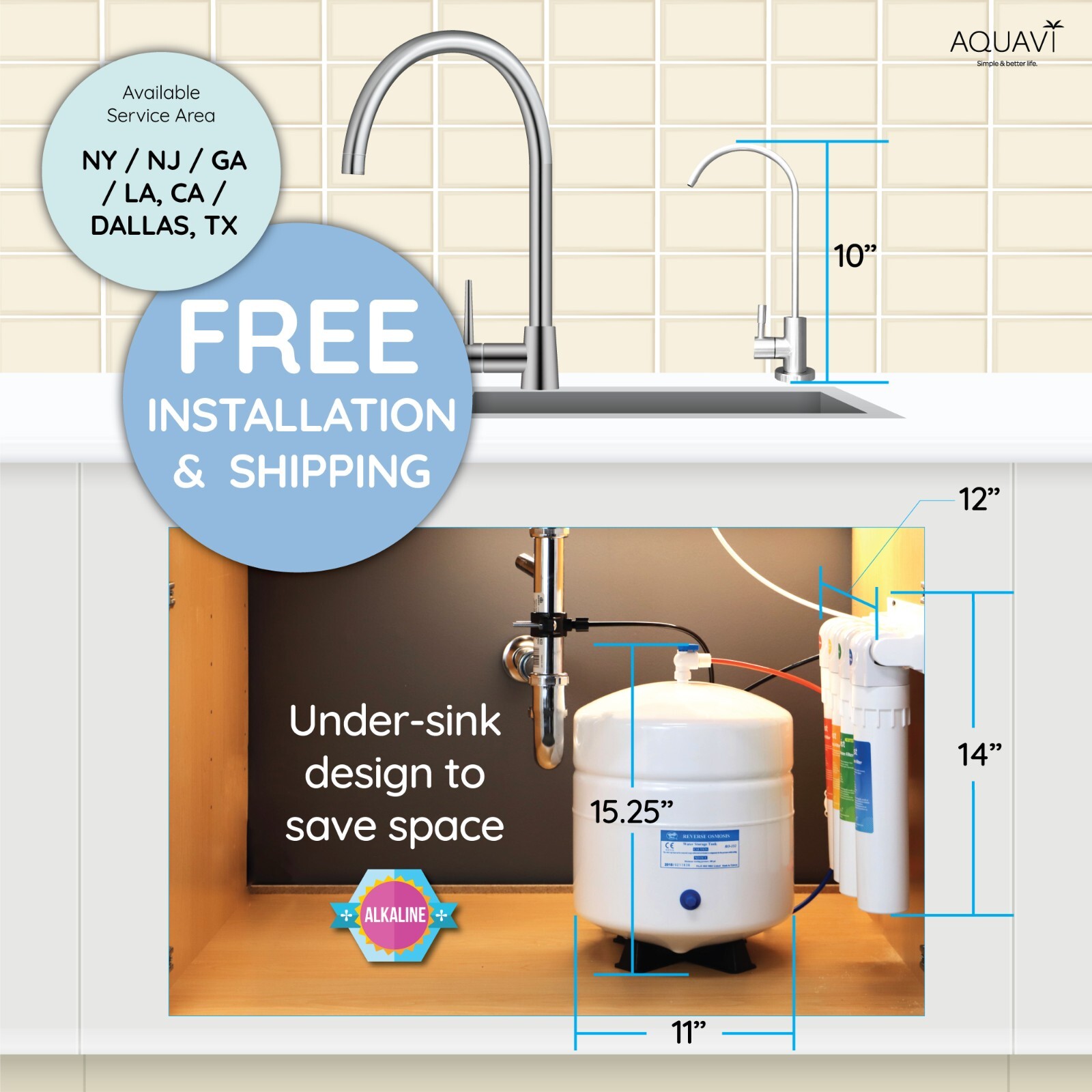 AQUAVI 4-Stage Under Sink Alkaline Reverse Osmosis Water Filtration System