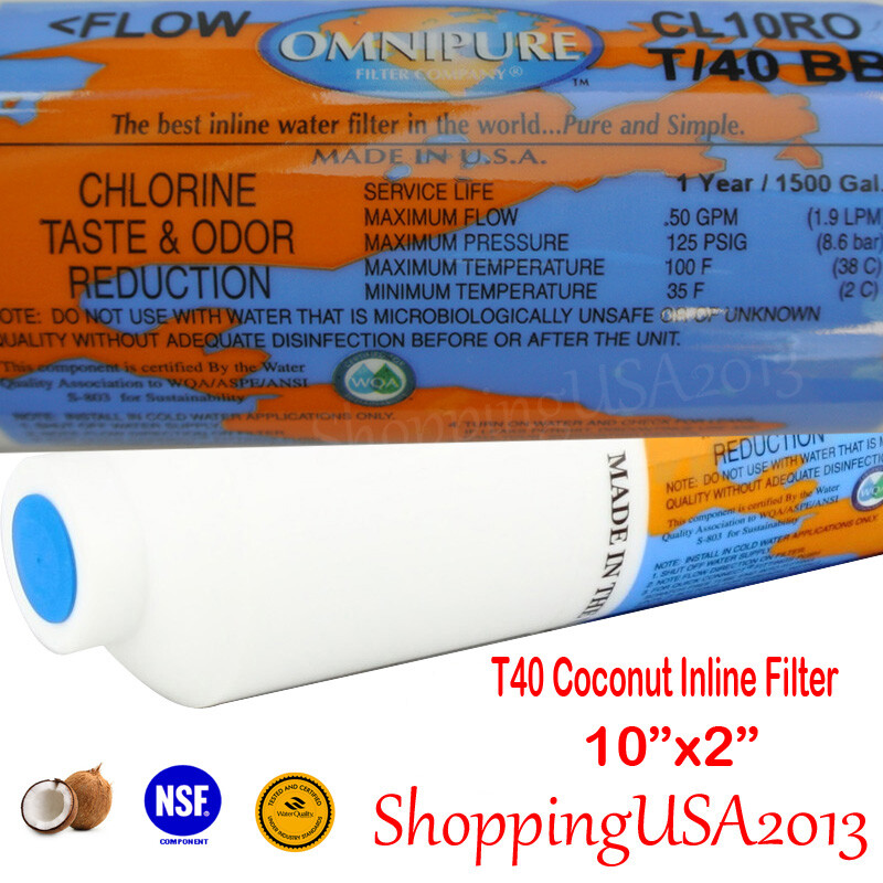 4-10 x Omnipure T40 Post Coconut Carbon Inline Filter 10X2″ RO Water Under Sink