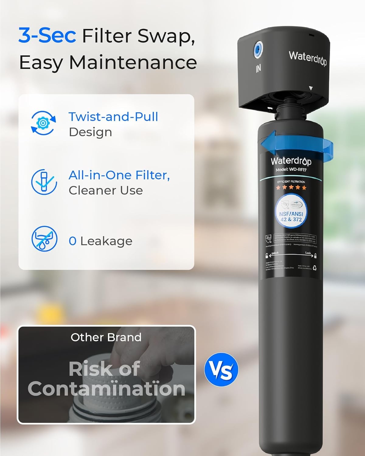 Waterdrop 17UA Under Sink Water Filter System, 19K Gallons