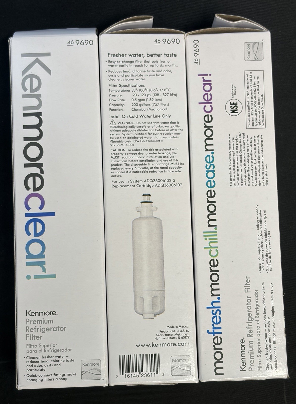 3 Pack 9690 Kenmore 469690 Replacement Refrigerator Water Filter Fit LG LT700P