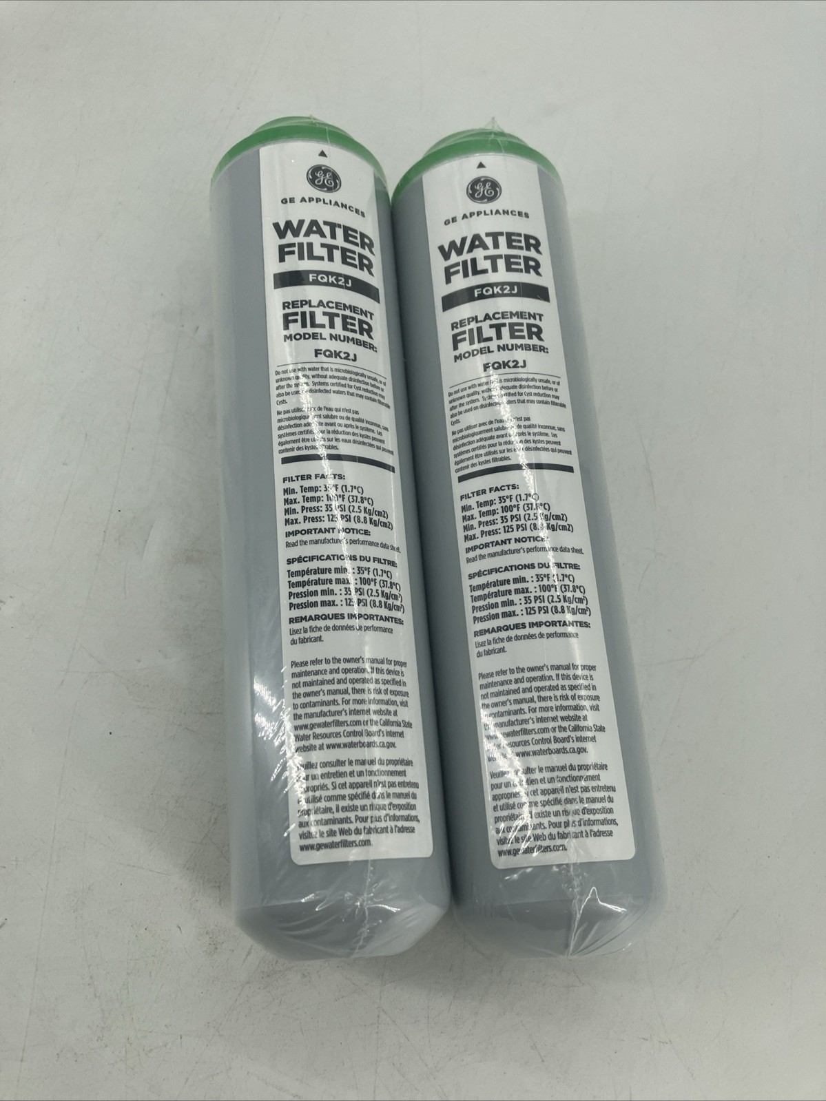 GE FQK2J Under Sink Replacement Water Filter Set 2-Pack Dual Flow Advanced Kit