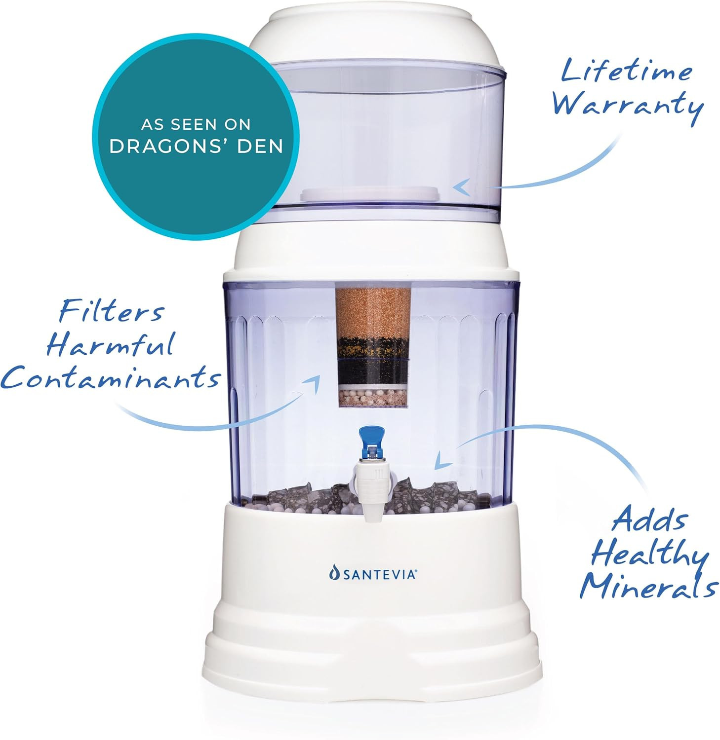 Alkaline Gravity Water Filter | Removes Chlorine & Fluoride | Countertop Model
