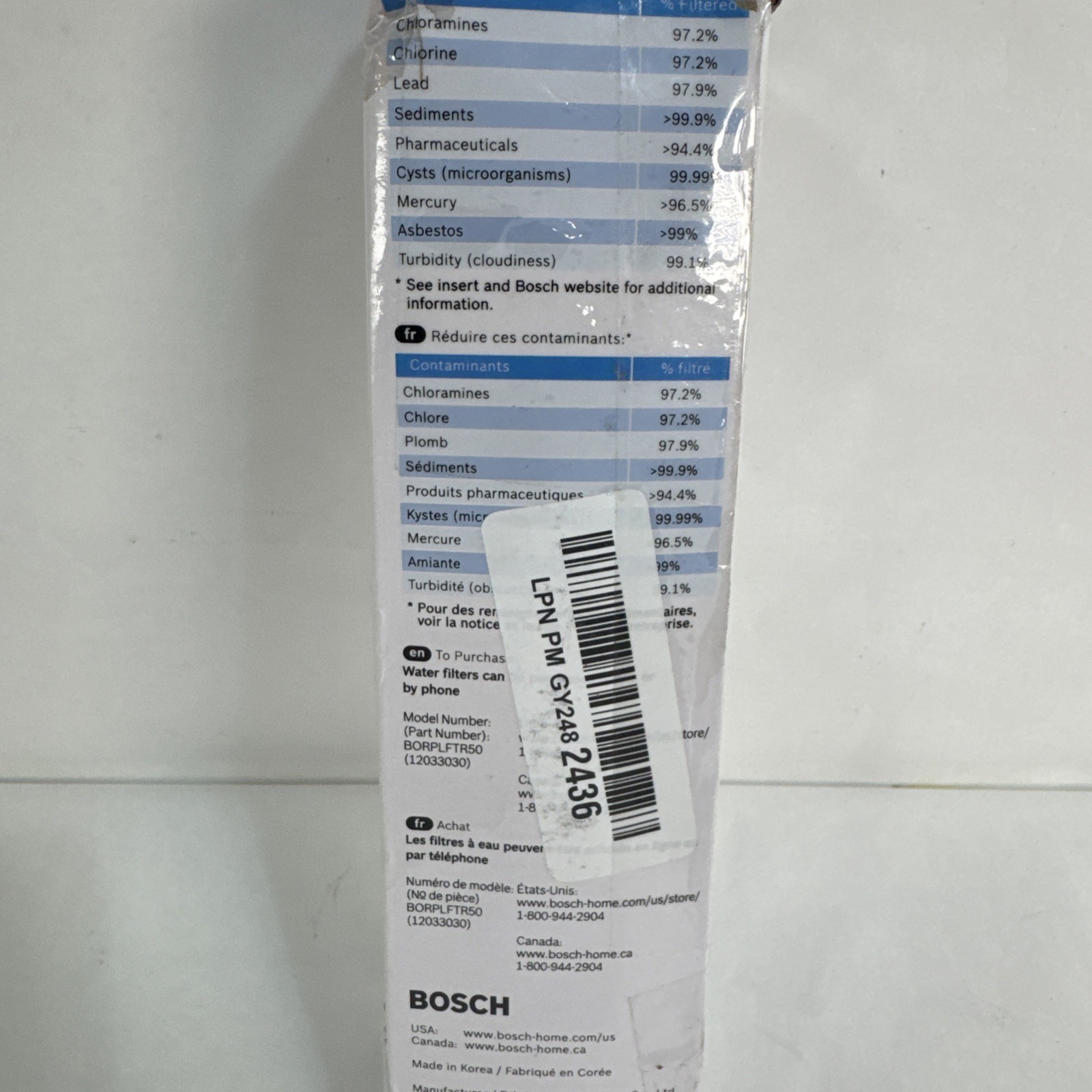 1 PACK Bosch Ultra Clarity Pro BORPLFTR50 Water Filter Blue #WFS200MF/WFS210MF