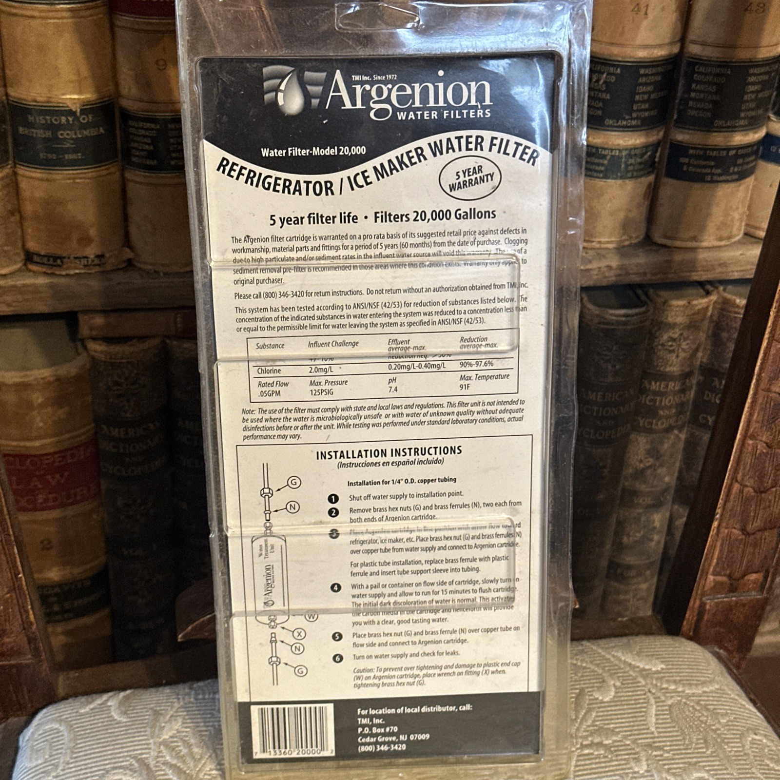 Argenion 20,000 Gal. Refrigerator In-line Water Filter 5 Yr. FACTORY SEALED NEW
